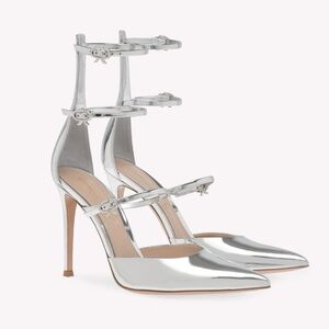 Gianvito Rossi RIBBON CLUB D'ORSAY Heel Silver Sz 39.5